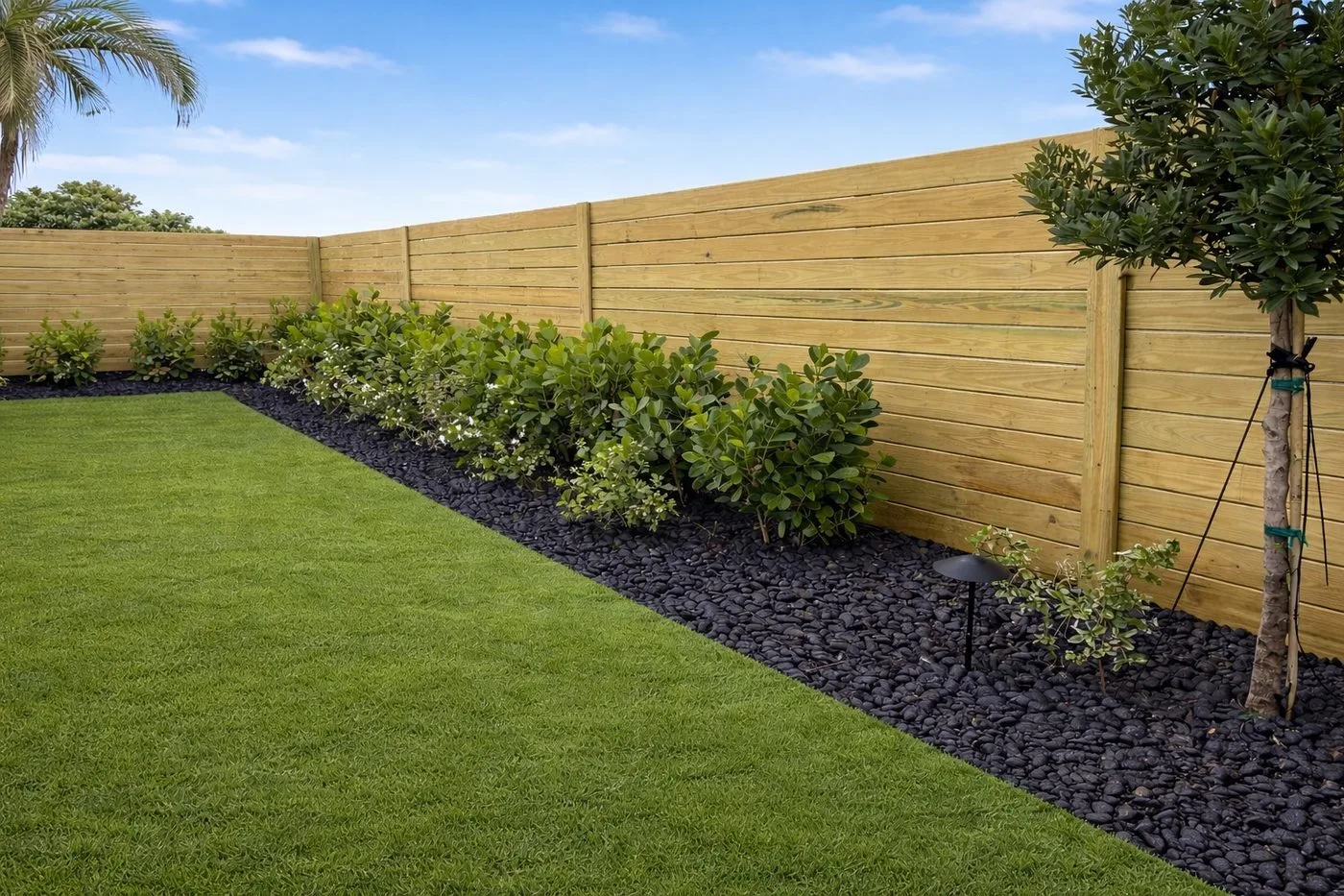 Horizontal wood fence installed in Boca Raton, FL